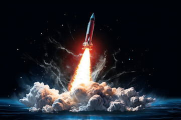 Rocket launch into outer space.  - obrazy, fototapety, plakaty