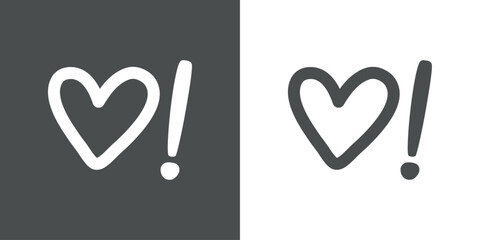 Logo del día de San Valentín. Silueta de corazón líneal con símbolo de exclamación para su uso en felicitaciones y tarjetas © teracreonte