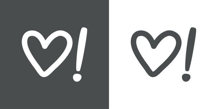 Logo del día de San Valentín. Silueta de corazón líneal con símbolo de exclamación para su uso en felicitaciones y tarjetas