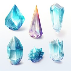 Set of low poly crystals on white background.