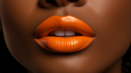 closeup of crop black woman with orange lipstick
