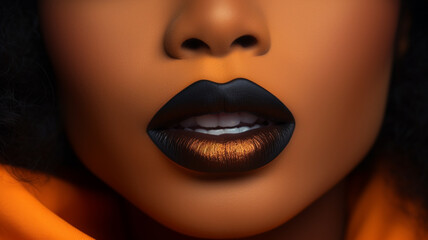 closeup of crop black woman with black lipstick