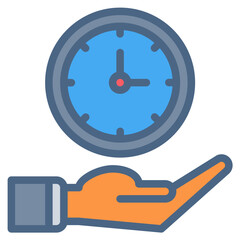 Hand clock timer icon or logo illustration filled outline color style. Business and finance icons