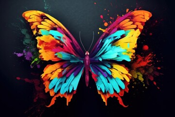 Colorful painted butterfly with wings spread out flying, illustration, Generative AI