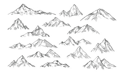 mountain sketch handdrawn illustration engraving - obrazy, fototapety, plakaty