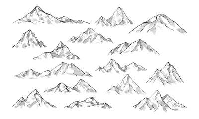 Muurstickers mountain sketch handdrawn illustration engraving © nikagraphic