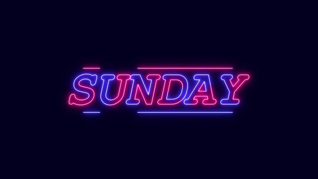 Sunday 4K Video. Day of week with transparent background. Sunday neon lettering