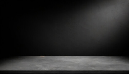 The black room, perspective cement floor or concrete shelf table, used as a studio background wall to display your products. loft style