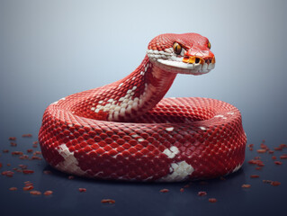 Obraz premium Illustration of a bright orange corn snake coiled and poised, with detailed scales on plain backghround.