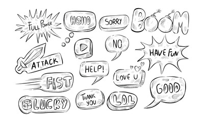 Social media slang bubbles handdrawn collection