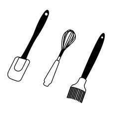 Baking Utensils Vector Set - Pastry Brush, Spring Chef Spatula, Whisk