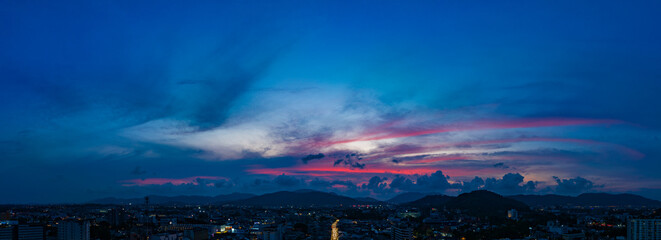 ..aerial view The lights twinkled along Talang walking street at night..Bright colors along the...