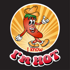 Vintage Retro Chili Mascot T-shirt Graphics and Sticker