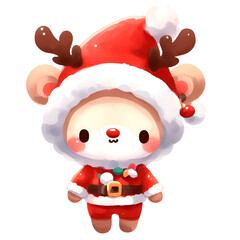 Watercolor Christmas illustration with cute reindeer Santa Claus suit happy fun