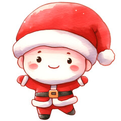 Christmas cute Santa happy action ,balloon,giftbox,candy,map,letter,sledge watercolor holiday illustration isolated on white background, symbol winter, new year and Christmas, greeting card.