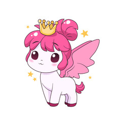 isolated cartoon pony with crown and stars.