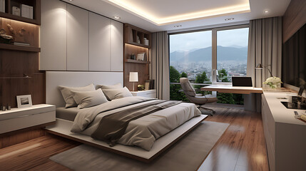 A modern bedroom in a modern house