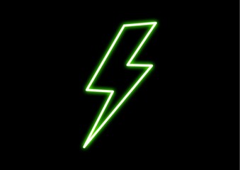 Neon lightning bolt vector isolated on black background.