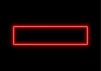 3D Illustration.Neon red square on black background. red neon frame glowing.
