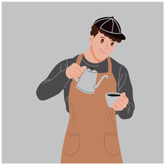 Portrait young man barista illustration