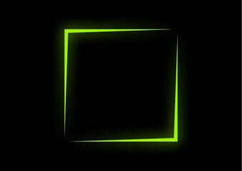 3D Illustration Neon green square on black background. green neon frame glowing.
