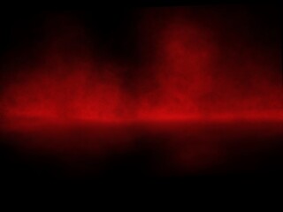 Red mist rising from the black floor and reflections.