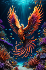 Fototapeta na wymiar a phoenix swimming gracefully in a surreal underwater realm. ai generative