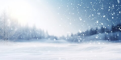 Winter wonderland bliss for xmas. Scenic landscape blanketed in pristine white snow adorned with sparkling snowflakes and icy delights creating magical seasonal background for christmas