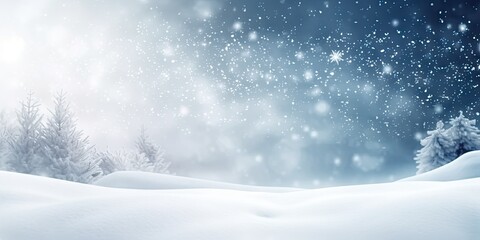 Winter wonderland bliss for xmas. Scenic landscape blanketed in pristine white snow adorned with sparkling snowflakes and icy delights creating magical seasonal background for christmas