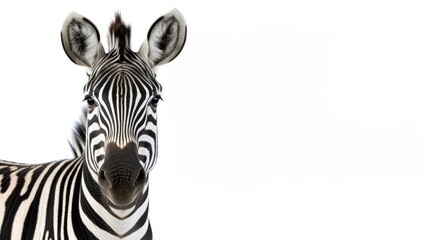 Fototapeta na wymiar Zebra Isolated on White Background. Front Shot of African Gazing Animal Mammal