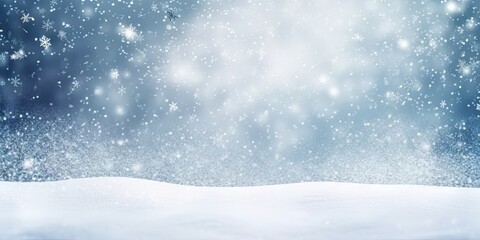 Winter wonderland bliss for xmas. Scenic landscape blanketed in pristine white snow adorned with sparkling snowflakes and icy delights creating magical seasonal background for christmas