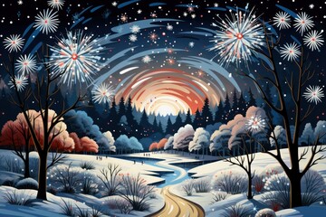 Obraz premium Winter Fireworks - Generative AI