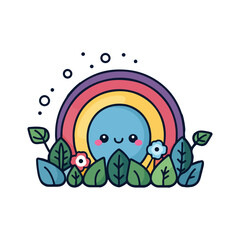 birds and rainbow vector illustration