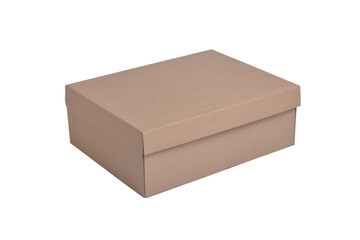 Box closed with brown corrugated cardboard on a white background