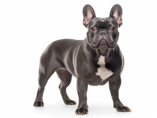 Purebred dog of French bulldog breed in full height. Isolated on a white background.