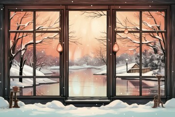 Fototapeta premium Snowy Reflections in Windows - Generative AI