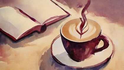 hot coffee reading book illustration