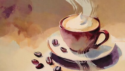 cafe latte cappuccino steam hot coffee fashionable illustration - obrazy, fototapety, plakaty
