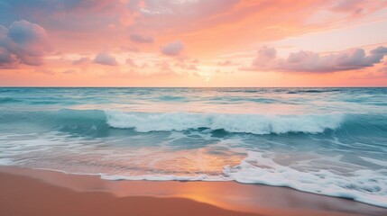 Closeup sea sand beach. Panoramic beach landscape. Inspire tropical beach seascape horizon - obrazy, fototapety, plakaty
