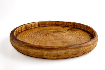 Hand cut wooden brown plate isolated on white background