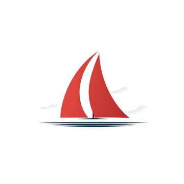 recommend clip art: logo of red Brig with scarlet sails among sea waves on white background