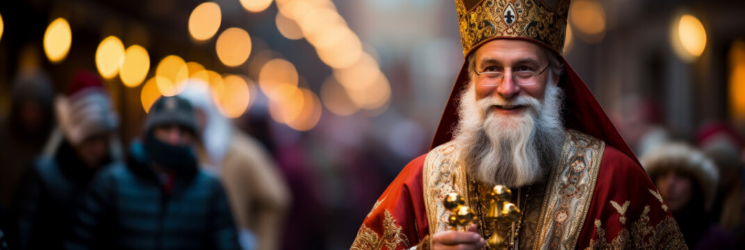 Charming Sinterklaas revered bishop wishing joy on St Nicholas Day 