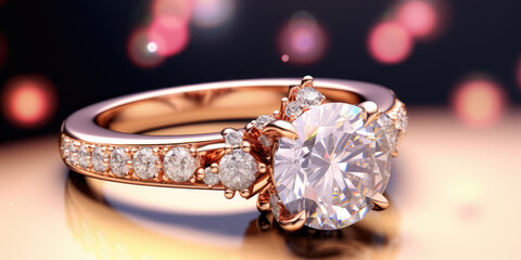 Commercial studio photo of a stunning engagement ring. Jewelry for marriage proposal. Precious exquisite ring.