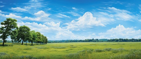 Discover the Radiant Splendor of Summer: Azure Sky and Verdant Trees Generative AI