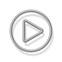 White play button with silver edge 3d vector illustration. Abstract silver circle ring on white background with triangle. Play icon, Press to start. Multimedia, audio, video, cinema, music