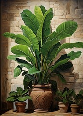Enchanting Tropical Aesthetic: Behold the Majestic Large Potted Banana Plant Generative AI