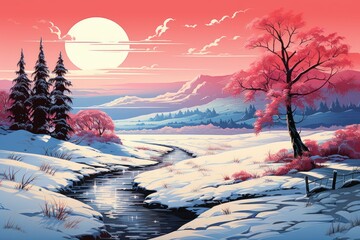 Frosty Morning Landscapes - Generative AI - obrazy, fototapety, plakaty