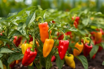 Stunning Explosion of Colors: Discover the Lush Fields of Red, Yellow, and Orange Peppers! Generative AI