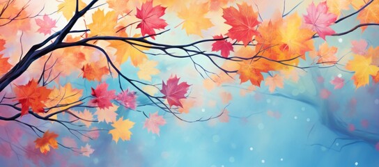 Obraz na płótnie Canvas Experience Autumn Splendor: Uncover the Enchanting Dance of Falling Maple Leaves Generative AI