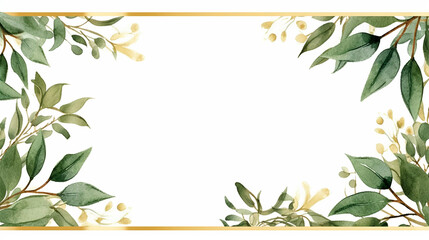 Green leaves watercolor background invitation template, greeting card, ppt, wedding.